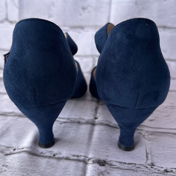 NIB Pointed Closed Toe Ankle Strap Buckle Slip on Low Heel Pumps Navy Blue Sz 10 - Picture 4 of 13